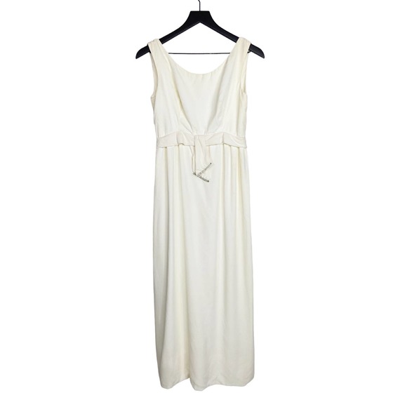 Vintage Dresses & Skirts - Vintage Ivory White Chiffon Dress Maxi Gown Formal Metal Zip Womens Small